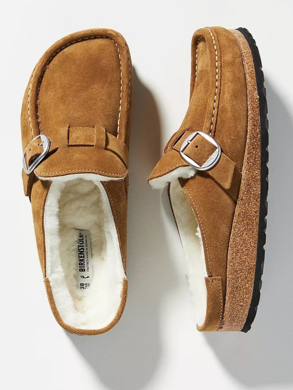 Birkenstock Suede Shearling-Lined Loafers in Chestnut Brown